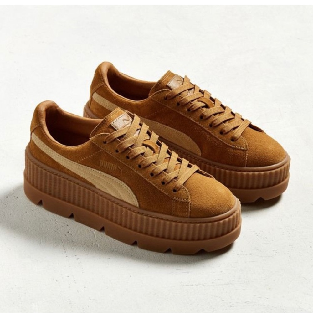 Puma Women's Fenty Cleated Creeper Suede Golden Brown Platform Sneakers Sz 9